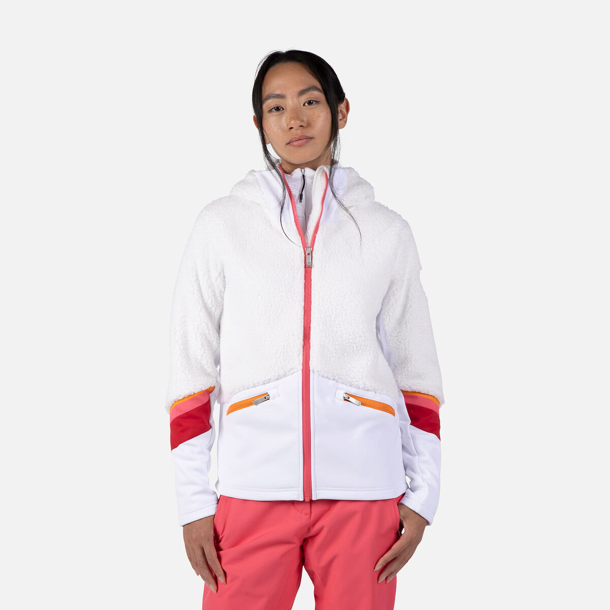 Rossignol Damen-Kapuzenfleecejacke mit durchgehendem Reißverschluss Wispile White