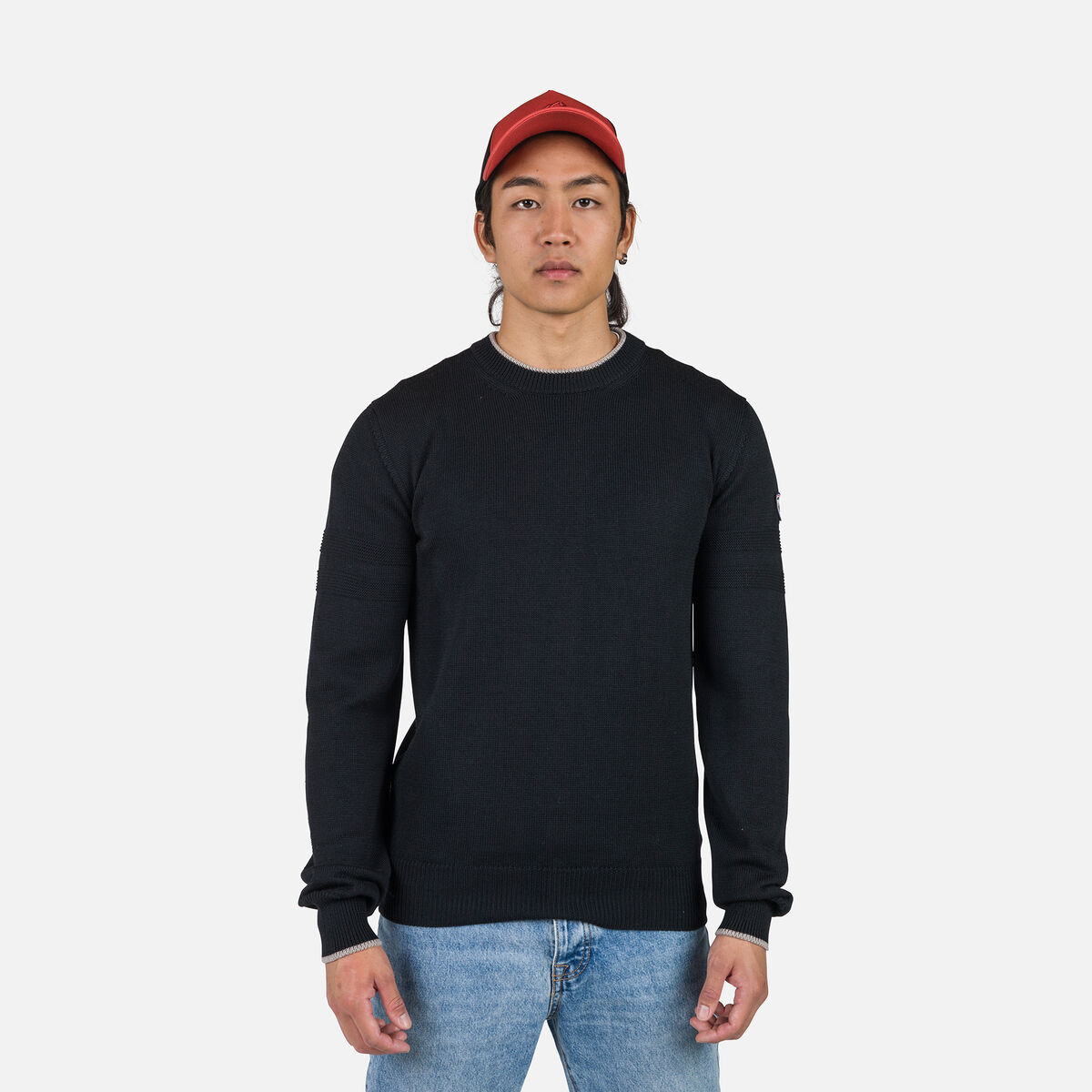 Rossignol Men's Stripe Crew Neck Knit Sweater Black