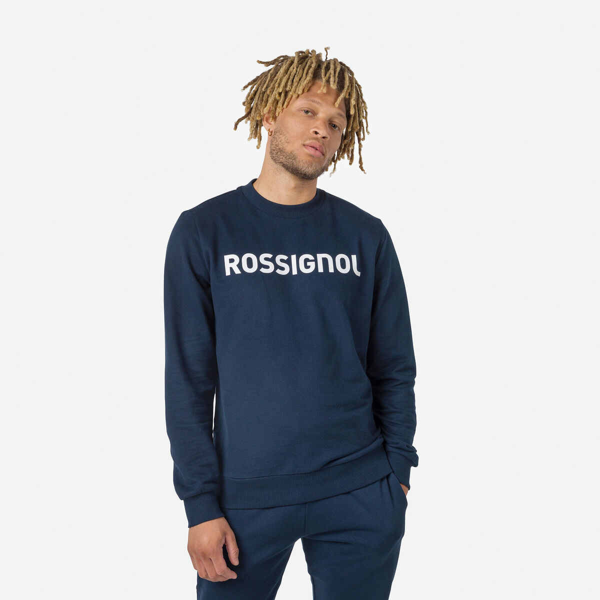 Rossignol Herrensweatshirt aus Baumwolle mit Logo und Rundhalsausschnitt Blue
