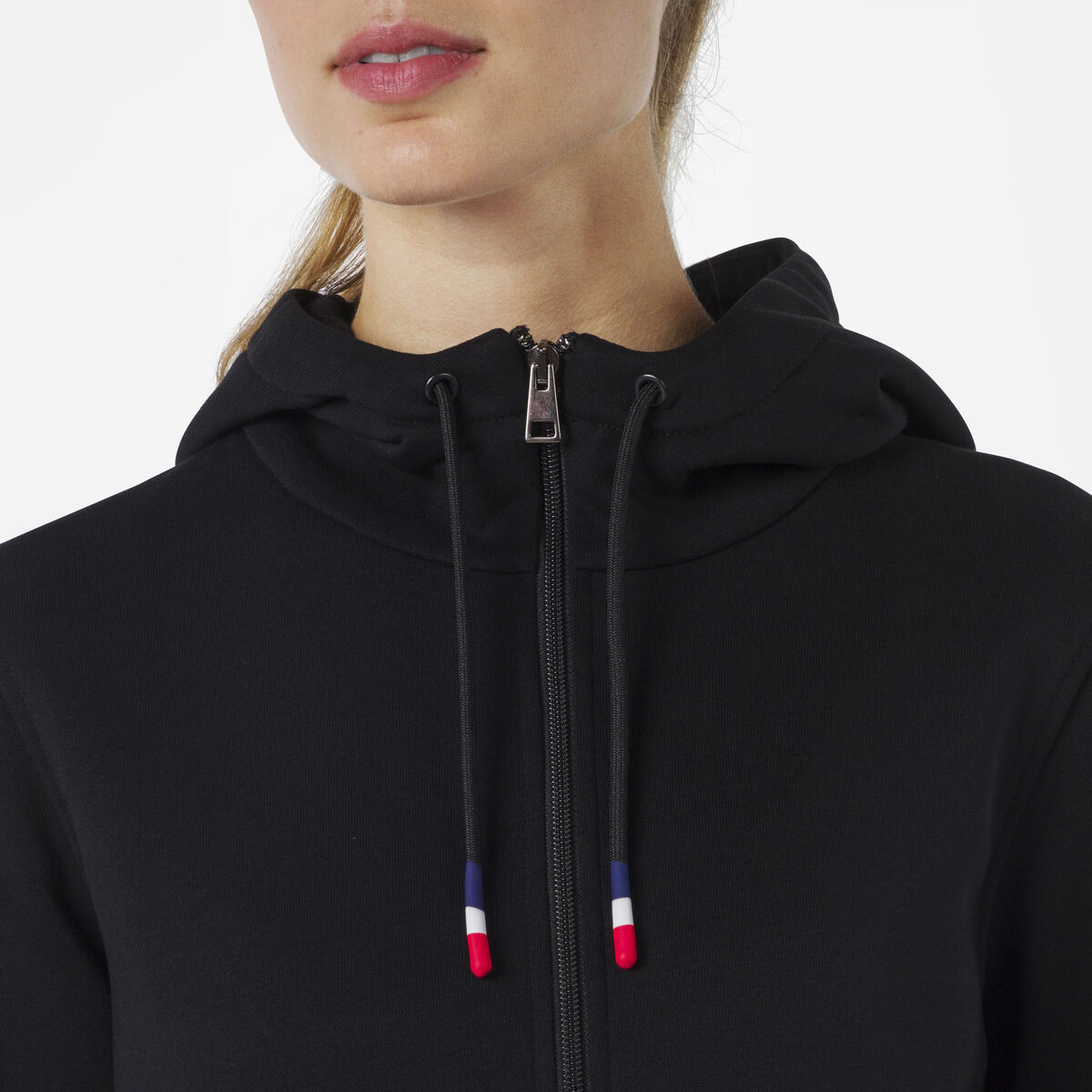 Rossignol Logo Damensweatshirt mit Kapuze und durchgehendem Reißverschluss black