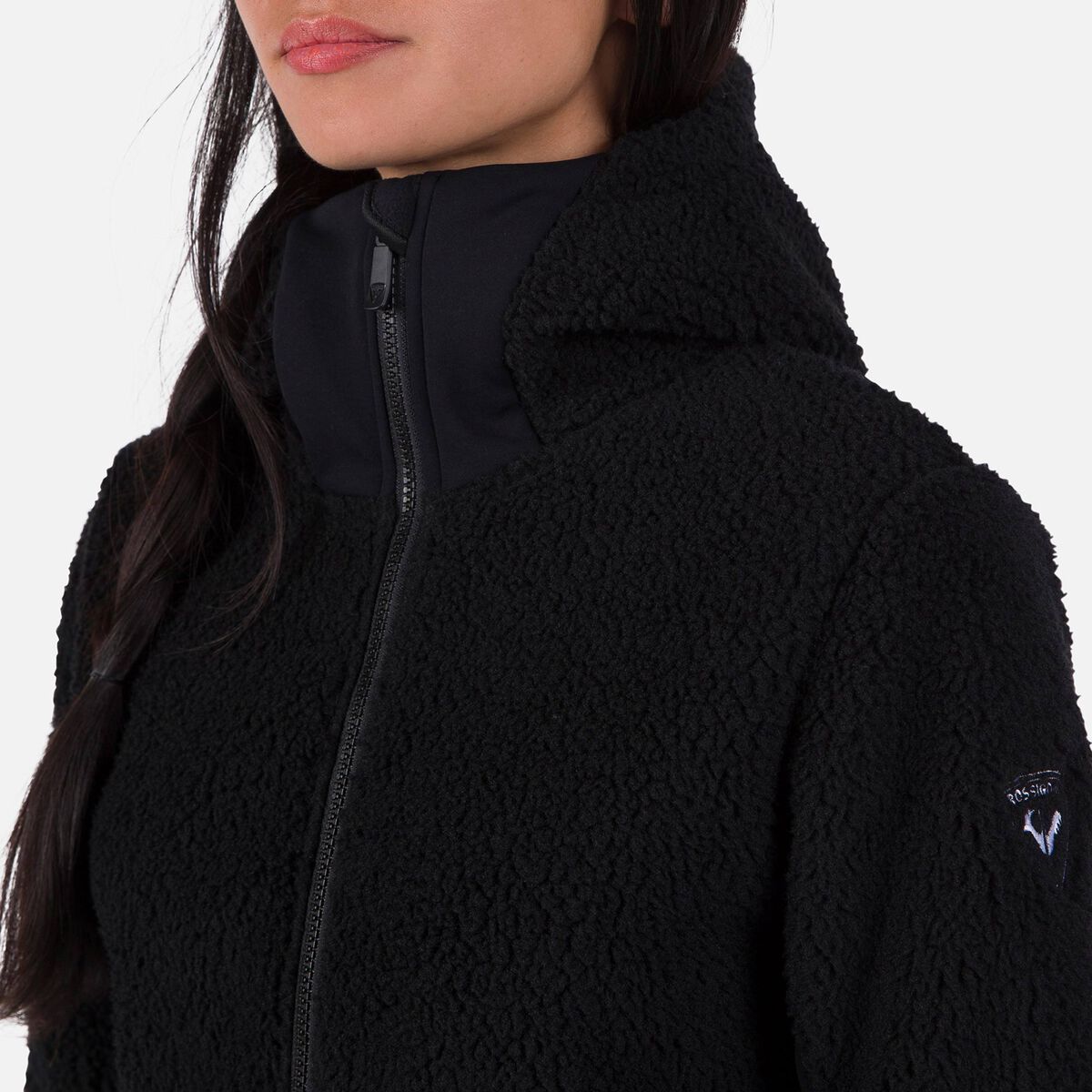 Rossignol Giacca in pile con cappuccio e zip integrale donna Wispile black