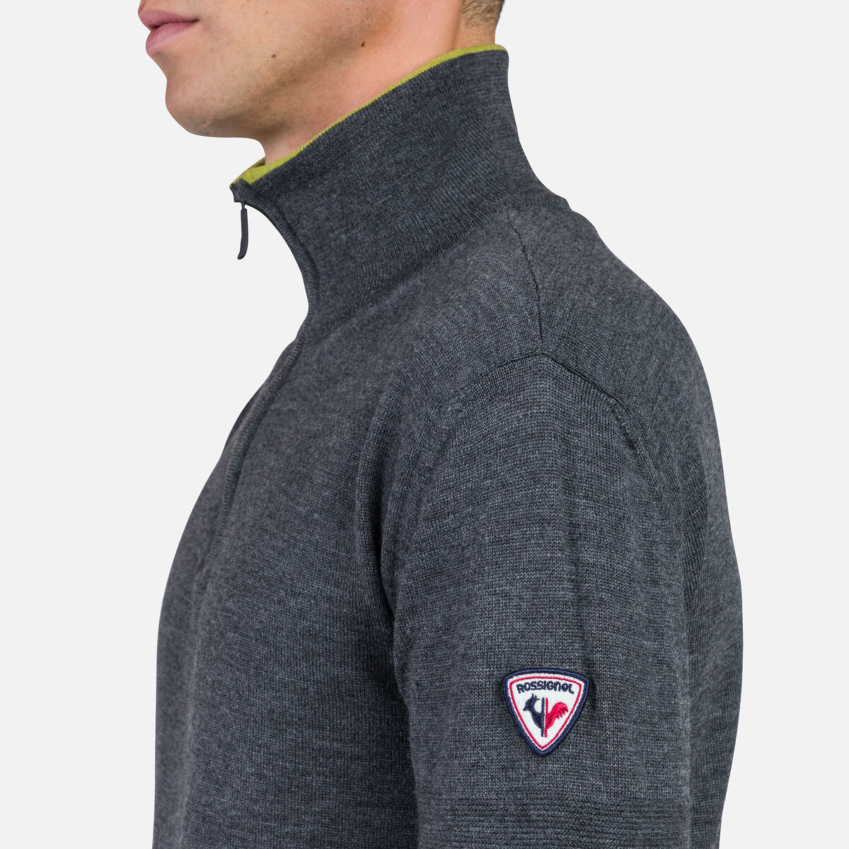 Rossignol Gestreifter Herrenstrickpullover mit halblangem Reißverschluss grey