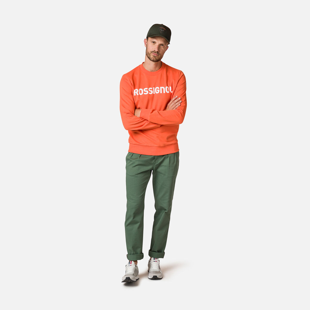 Rossignol Herrensweatshirt aus Baumwolle mit Logo und Rundhalsausschnitt Orange