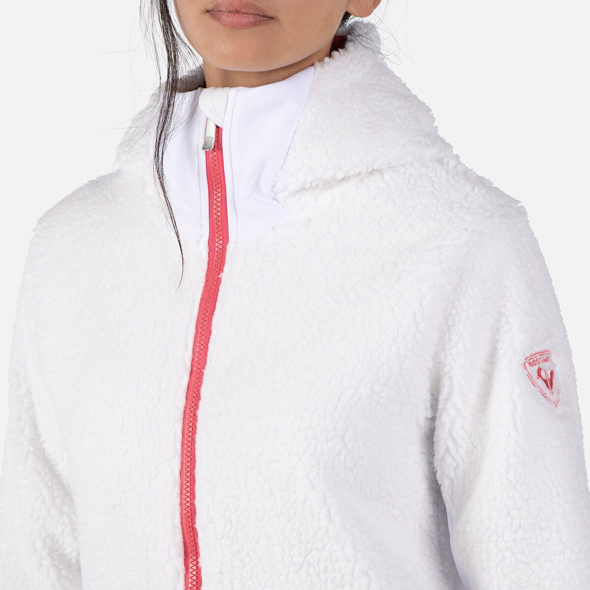 Rossignol Chaqueta polar mujer con capucha y cremallera integral Wispile white