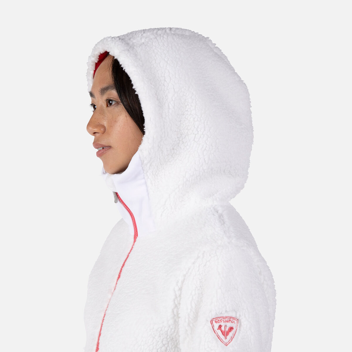 Rossignol Chaqueta polar mujer con capucha y cremallera integral Wispile white