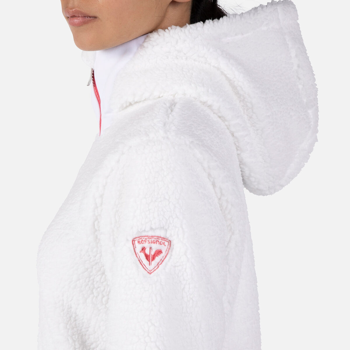 Rossignol Chaqueta polar mujer con capucha y cremallera integral Wispile white