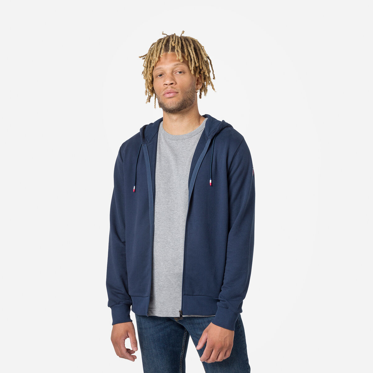 Rossignol Men's full-zip hooded logo cotton sweatshirt Blue