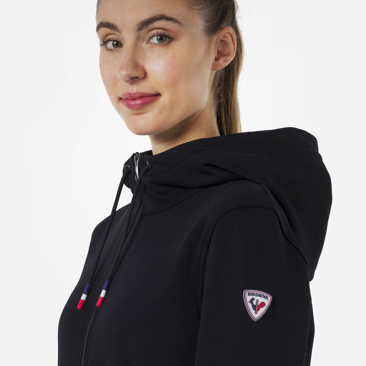 Rossignol Logo Damensweatshirt mit Kapuze und durchgehendem Reißverschluss black