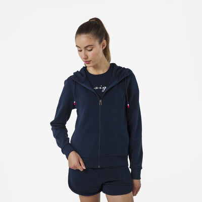 Rossignol Women's full-zip hooded logo cotton sweatshirt blue