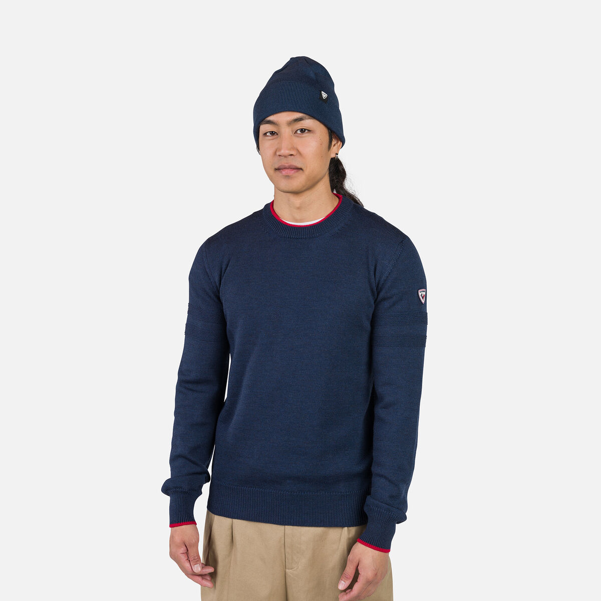 Rossignol Men's Stripe Crew Neck Knit Sweater Blue