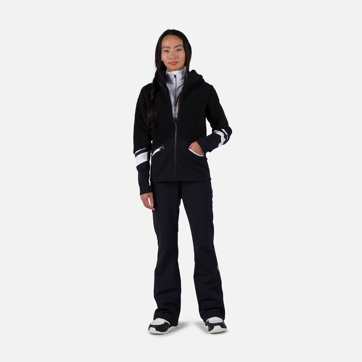 Rossignol Giacca in pile con cappuccio e zip integrale donna Wispile Black