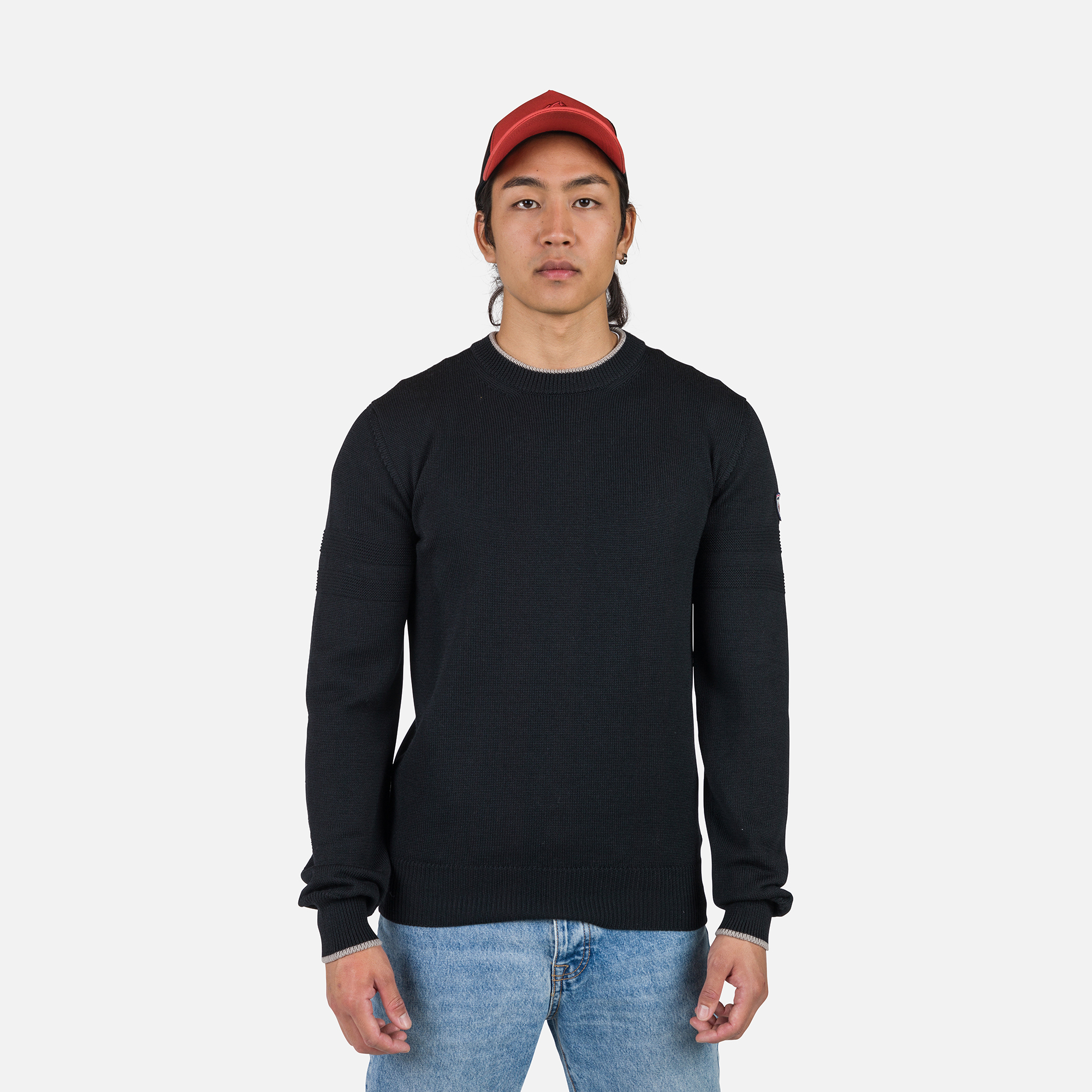 Pull ras du cou en maille rayée homme